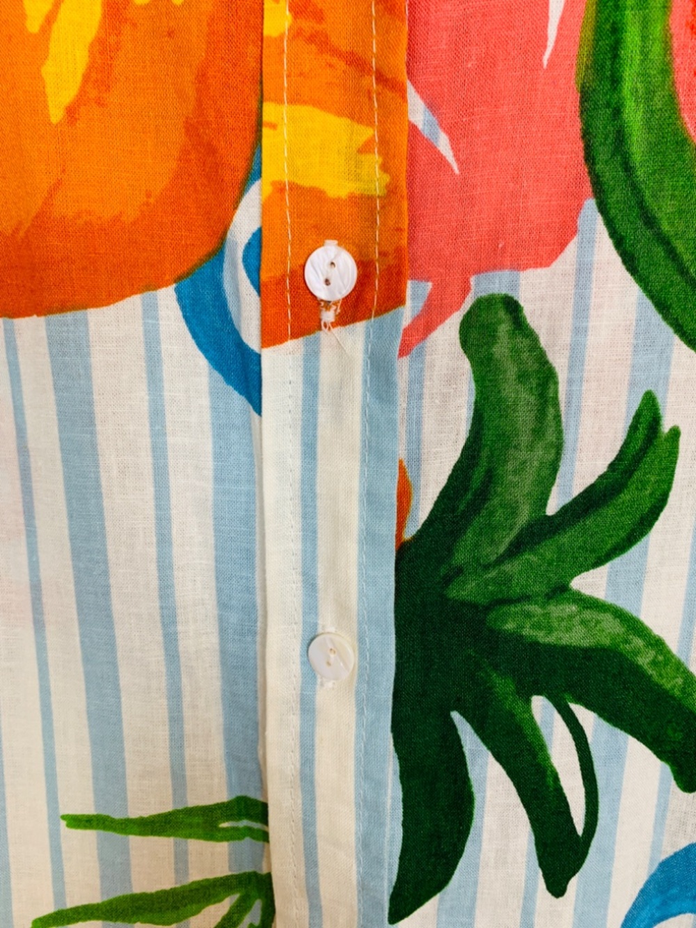 Calypso St. Barth Button Up Shirt XL Stripes Fruit Nautical Beach Print Linen - Picture 6 of 15